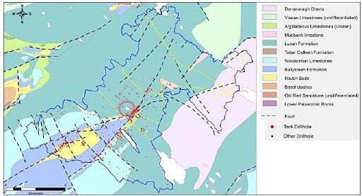 Figure 3: Geological map of the area showing the northeastern trending faults